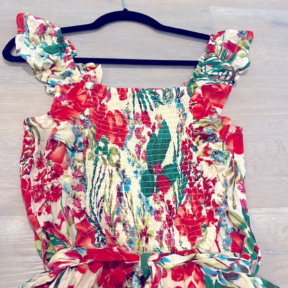 Buffalo NWT David Bitton Womens Ruffle cherry red Jumpsuit wide leg Plumeria - Picture 4 of 13